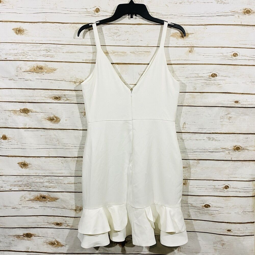 Foxiedox Women's  Ruffle Mini Dress Plunging V-Neck Spaghetti Strap White Size M